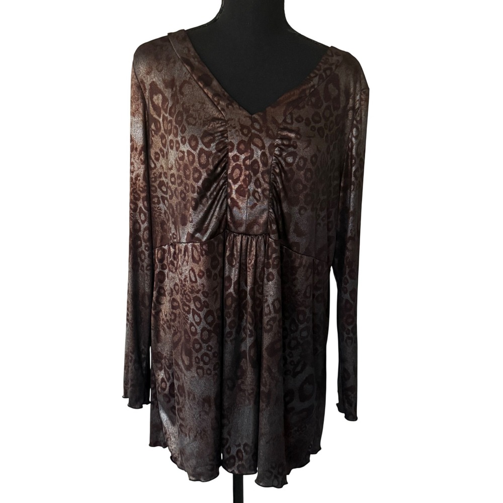 Susan Lawrence Woman 1X Leopard Print Metallic Tunic Top Mob Wife Animal Print